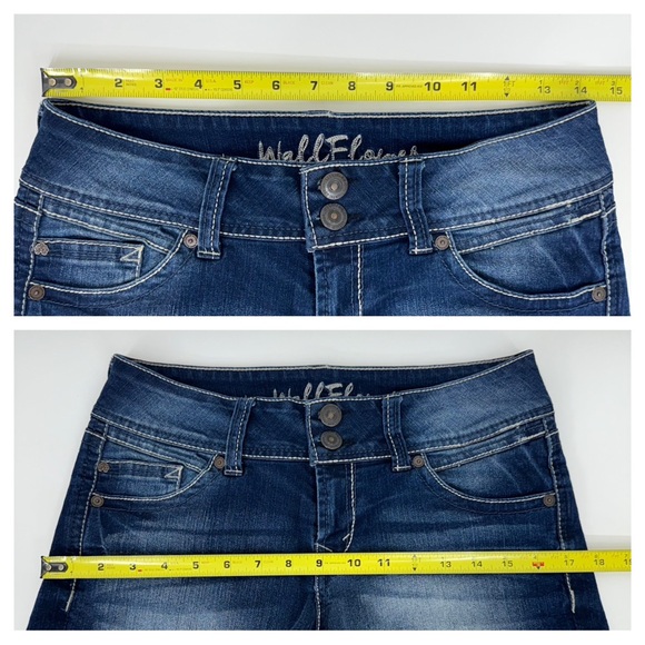 Wallflower Fade Wash Stitched Mid Rise Denim Shorts Size 5 - Picture 12 of 15